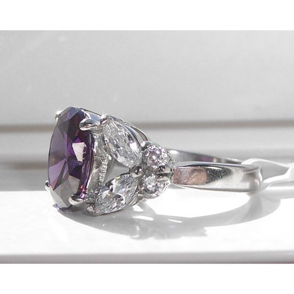 STAINLESS STEEL Simulated Amethyst Cz Ring With Butterfly Sides - Picture 2 of 16